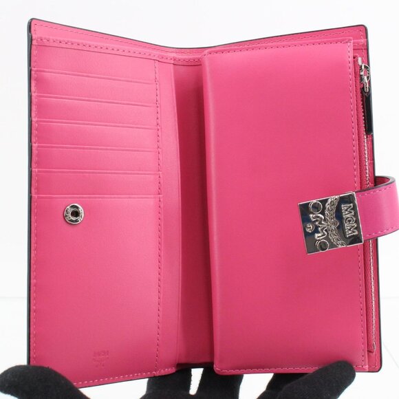 MCM Pink Studded Visetos Flap Wallet - Picture 4 of 8
